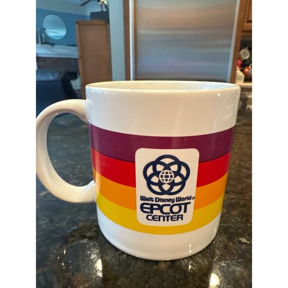 1982 Disney EPCOT Center Mug Japan Rainbow Stripes Retro Logo Vintage Coffee Cup - Picture 15 of 15